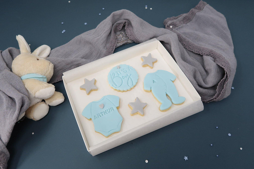 It's a boy cookies set in blue and grey